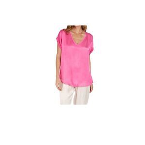 Sofia Women's Sleeveless V-Neck Pink Satin Blouse